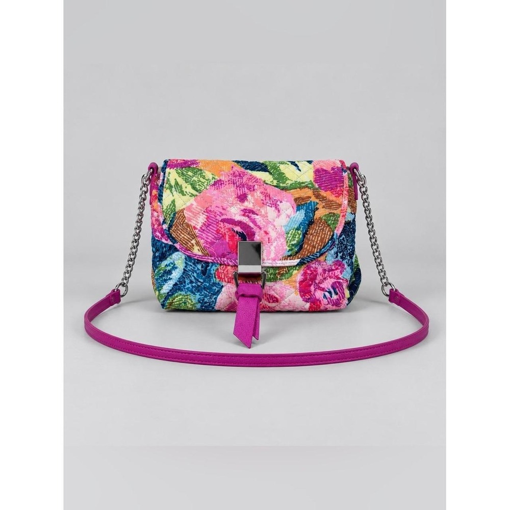 Vera Bradley Carson RFID Mini Crossbody Super Bloom Flowers Pink Blue